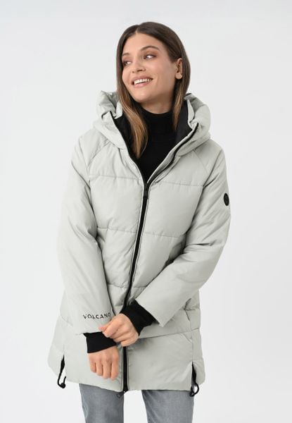 Zimowy płaszcz J-FROZEN. Szare kurtki damskie Volcano, na zimę, xl, bez wzorów, z materiału, bez kaptura. Za 429.99 zł.