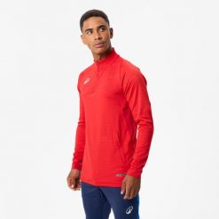Bluza piłkarska Kipsta CLR Club na krótki suwak. Czerwone bluzy męskie KIPSTA, l, bez wzorów, z materiału, bez kaptura. Za 139.99 zł.