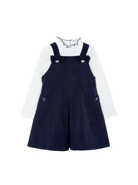 Mayoral Komplet bluzka i sukienka 4914 Granatowy Regular Fit. Niebieskie bluzki dla dziewczynek Mayoral, bez wzorów, z bawełny, bez ramiączek. Za 209.99 zł.