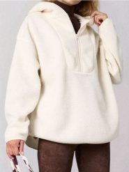 Bluza sherpa z kapturem - kremowy. Białe bluzy damskie Sinsay, l, bez wzorów, z kapturem. Za 59.99 zł.