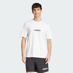 Koszulka Essentials Linear Single. Białe buty sportowe męskie Adidas, bez zapięcia, na fitness i siłownię. Za 89.95 zł.