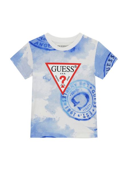 Guess T-Shirt N6GI02 K8HM4 Niebieski Regular Fit. Niebieskie t-shirty dla chłopców Guess, z aplikacjami, z bawełny, bez ramiączek. Za 83.99 zł.