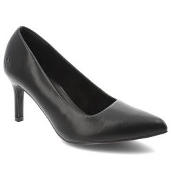 Czółenka damskie Rieker w klasycznym eleganckim fasonie ze smukłym noskiem i stabilnym obcasem typu szpilka czarne, 41160-01 Black. Czarne czółenka damskie Rieker, bez wzorów, biznesowe, bez obcasa, na obcasie, bez zapięcia. Za 349.00 zł.