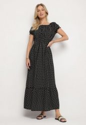 Czarna Sukienka z Bawełną w Kropki Ellisla. Czarne sukienki damskie Born2be, na co dzień, l, bez wzorów, z bawełny, eleganckie, bez kołnierzyka, bez ramiączek, midi. Za 49.99 zł.