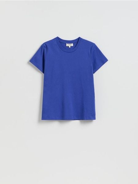 Bawełniany t-shirt - niebieski. Niebieskie t-shirty damskie Reserved, l, bez wzorów, z bawełny, bez kołnierzyka. Za 79.99 zł.