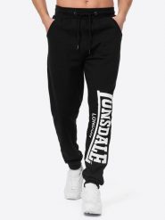 Spodnie dresowe z dużym logo Lonsdale. Czarne spodnie sportowe męskie Lonsdale, l, bez wzorów, z bawełny. Za 228.50 zł.