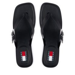Japonki Tommy Jeans. Czarne baleriny damskie Tommy Jeans, bez wzorów, z jeansu, bez obcasa. Za 409.99 zł.