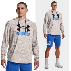 Bluza fitness męska UNDER ARMOUR Rival Terry z kapturem. Szare bluzy męskie Under Armour, m, bez wzorów, z kapturem, na fitness i siłownię. Za 109.99 zł.