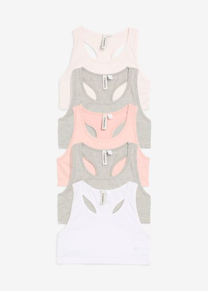 Biustonosz bustier z miękkiej bawełny (5 szt.). Czerwone t-shirty i topy dla dziewczynek bonprix, bez wzorów, z bawełny, bez ramiączek. Za 67.99 zł.