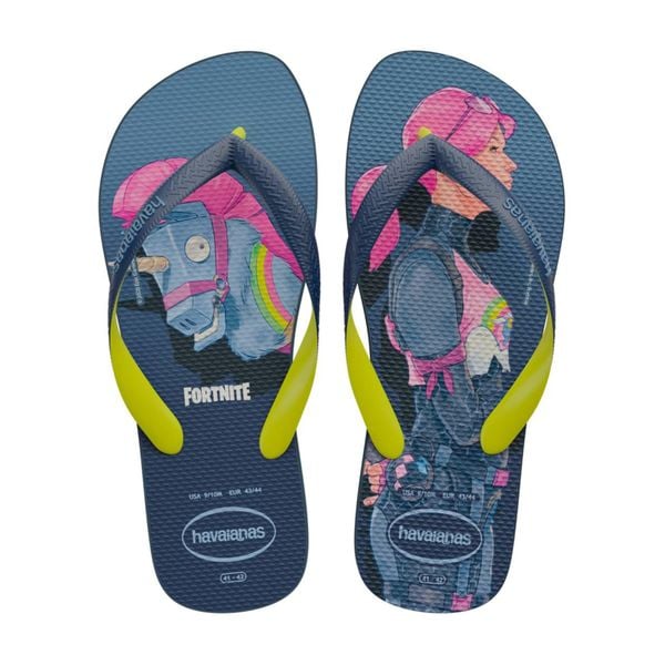 Klapki Havaianas Top Fortnite. Niebieskie klapki damskie Havaianas, bez wzorów, z gumy, bez obcasa. Za 132.05 zł.