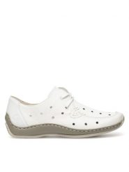 Rieker Półbuty L1715-80 Biały. Białe półbuty damskie Rieker, bez wzorów, ze skóry, bez obcasa, na płaskiej podeszwie, bez zapięcia. Za 299.99 zł.