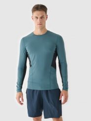 4F Longsleeve do biegania szybkoschnący męski - zielony M. Zielone koszulki sportowe męskie 4f, m, bez wzorów, z dzianiny, bez kołnierzyka, bez ramiączek, do biegania. W wyprzedaży za 59.99 zł.