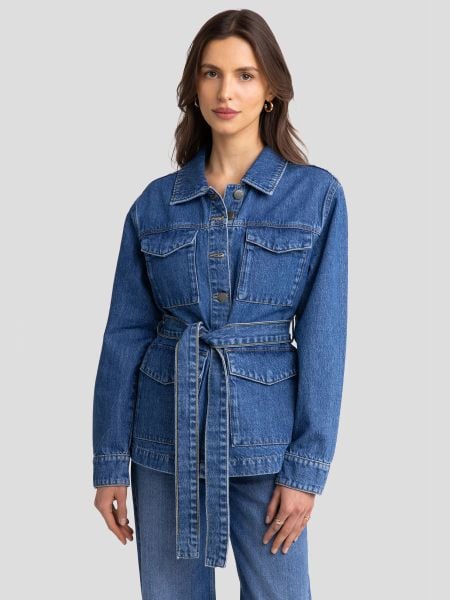 Kurtka damska jeansowa z wiązaniem w pasie niebieska Chelsey 379. Niebieskie kurtki damskie Big Star, l, bez wzorów, z denimu, eleganckie, bez kaptura. W wyprzedaży za 199.99 zł.
