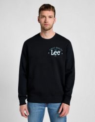 MESKA BLUZA LEE LOGO CREW SWS JET BLACK 112355660. Czarne bluzy męskie Lee, m, bez wzorów, bez kaptura. Za 159.99 zł.