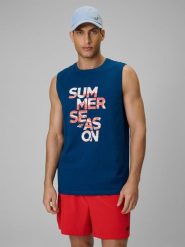 4F Koszulka bez rękawów regular z nadrukiem męska - turkusowa M. Niebieskie t-shirty męskie 4f, na lato, m, bez wzorów, z bawełny, klasyczne, bez kołnierzyka. Za 59.99 zł.