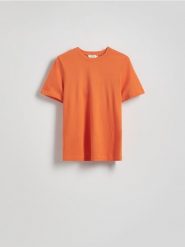 T-shirt z merceryzowanej bawełny - pomarańczowy. Brązowe t-shirty damskie Reserved, l, bez wzorów, z bawełny, bez kołnierzyka. W wyprzedaży za 39.99 zł.