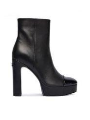 Guess Botki FLFRNT LEA10 Czarny. Czarne botki damskie Guess, ze skóry, bez obcasa, na słupku, bez zapięcia. Za 969.99 zł.