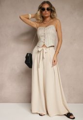 Beżowe Spodnie z Bawełną o Szerokim Kroju High Waist z Paskiem Iveleldi. Brązowe jeansy dla dziewczynek Renee, z bawełny, eleganckie, z podwyższonym stanem. Za 44.99 zł.