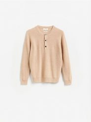 Sweter z wełny merino - beżowy. Brązowe swetry przez głowę męskie Reserved, l, bez wzorów, z wełny, bez kołnierzyka. Za 199.99 zł.