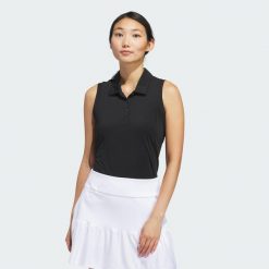 Koszulka Women's Ultimate365 Solid Sleeveless Polo. Czarne koszulki sportowe damskie Adidas, l, bez wzorów, z materiału, bez kołnierzyka, bez ramiączek, na golfa. Za 179.00 zł.