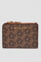 MICHAEL KORS Brązowy portfel z monogramem. Brązowe portfele damskie Michael Kors, bez wzorów, ze skóry ekologicznej. W wyprzedaży za 389.99 zł.