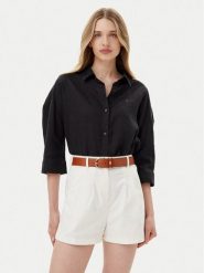 Tommy Hilfiger Koszula WW0WW46169 Czarny Loose Fit. Czarne bluzki damskie Tommy Hilfiger, bez wzorów, ze lnu, bez kołnierzyka, bez ramiączek. Za 329.99 zł.