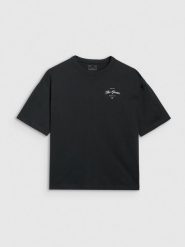 4F T-shirt oversize z nadrukiem damski - czarny XL. Czarne koszulki sportowe damskie 4f, uniwersalny, bez wzorów, z bawełny, bez kołnierzyka, bez ramiączek. W wyprzedaży za 39.99 zł.