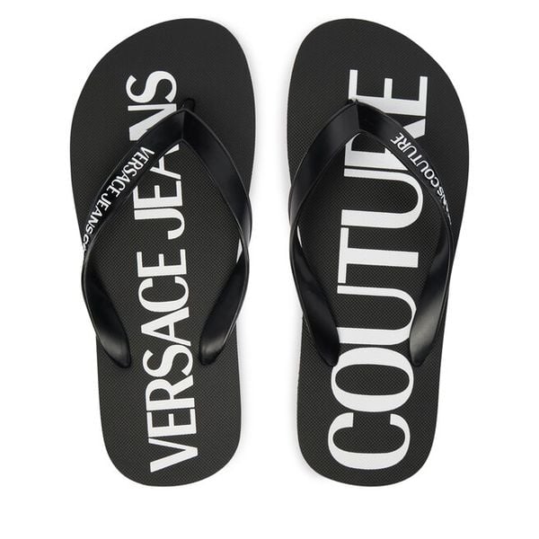 Japonki Versace Jeans Couture. Czarne klapki damskie Versace Jeans Couture, bez wzorów, z jeansu, bez obcasa. Za 145.99 zł.