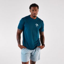 Koszulka do biegania męska Kiprun Run 500. Niebieskie koszulki sportowe męskie KIPRUN, na wiosnę, l, bez wzorów, z elastanu, bez kołnierzyka, bez ramiączek, do biegania. Za 69.99 zł.