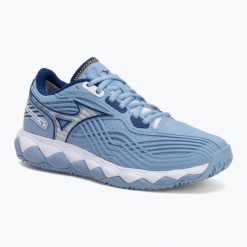 Buty do tenisa damskie Mizuno Wave Enforce Tour 2 CC. Niebieskie obuwie sportowe damskie Mizuno, bez wzorów, z materiału, na fitness i siłownię, mizuno wave. Za 419.99 zł.