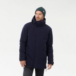Parka turystyczna męska zimowa Quechua NH500 -10°C wodoodporna. Czarne kurtki męskie QUECHUA, na zimę, m, bez wzorów, z materiału, sportowe, bez kaptura. Za 449.99 zł.