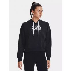 Bluza sportowa damska Under Armour Essential Script z kapturem. Czarne bluzy sportowe damskie Under Armour, xl, bez wzorów, z kapturem, na fitness i siłownię. Za 159.99 zł.