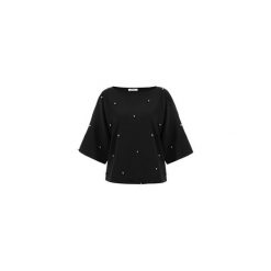 CZARNA LUŹNA BLUZKA DAMSKA KIMONO ZE SREBRNYMI KULECZKAMI. Czarne bluzki damskie Bien fashion, eleganckie, z okrągłym kołnierzem, z krótkim rękawem. Za 99.00 zł.