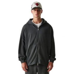 Bluza z kapturem Chicago Bulls z pełnym zamkiem Washed. Szare bluzy męskie New Era, m, bez wzorów, z bawełny, z kapturem. Za 188.00 zł.