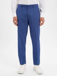 BOSS Spodnie z wełny dziewiczej - Leon Mężczyźni Regular Fit Sztuczne włókno niebieski jednolity, 54. Niebieskie spodnie materiałowe męskie Boss, m, bez wzorów, z materiału, biznesowe. Za 649.95 zł.