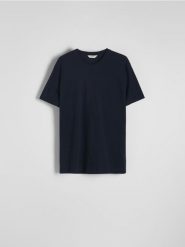 Bawełniany t-shirt regular - granatowy. Niebieskie t-shirty męskie Reserved, l, bez wzorów, z bawełny, bez kołnierzyka. Za 49.99 zł.