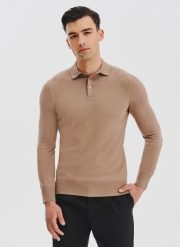 PAKO LORENTE - Sweter polo z kaszmirem. Brązowe swetry przez głowę męskie Pako Lorente, na jesień, m, bez wzorów, z bawełny, bez kołnierzyka. Za 279.99 zł.