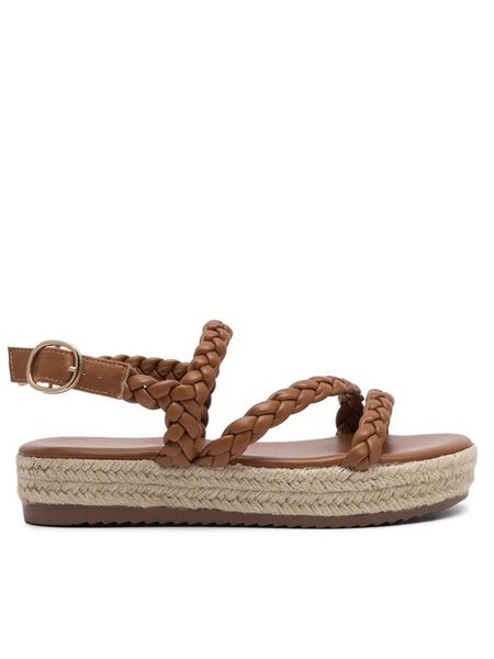 DeeZee Espadryle E8875-1 Brązowy. Brązowe sandały damskie DeeZee, bez wzorów, ze skóry, bez obcasa, bez zapięcia. Za 90.99 zł.
