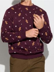 Bluza z motywem świątecznym - bordowy. Czerwone bluzy męskie Sinsay, l, bez wzorów, bez kaptura. Za 39.99 zł.