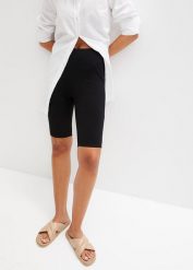 Kolarki high waist z prążkowanego dżerseju. Czarne spodnie materiałowe damskie bonprix, bez wzorów, z dżerseju, z podwyższonym stanem. Za 84.99 zł.