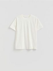 Gładki t-shirt comfort fit - złamana biel. T-shirty męskie Reserved, l, bez wzorów, z bawełny, bez kołnierzyka. Za 69.99 zł.