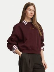 Tommy Hilfiger Bluza WW0WW51724 Bordowy Relaxed Fit. Czerwone bluzy damskie Tommy Hilfiger, xl, bez wzorów, bez kaptura. Za 529.99 zł.