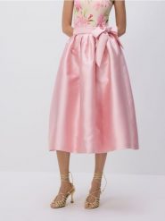 Spódnica midi z wiązaniem - pastelowy róż. Czerwone spódnice damskie Reserved, l, bez wzorów, z tkaniny, midi, rozkloszowane. W wyprzedaży za 159.99 zł.