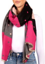 X2 Szalik Cashmirillo 70 x 200 cm - wzór w serca - Czarny i Różowy. Czarne szaliki i chusty damskie X2, na jesień, bez wzorów, z kaszmiru. Za 119.00 zł.