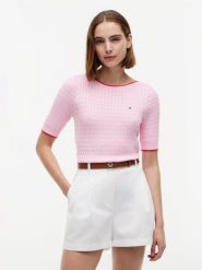 Tommy Hilfiger koszulka z dzianiny Kobiety Bawełna (100%) różowy, XS. Czerwone koszulki sportowe damskie Tommy Hilfiger, xs, bez wzorów, z bawełny, bez kołnierzyka, bez ramiączek. Za 489.95 zł.