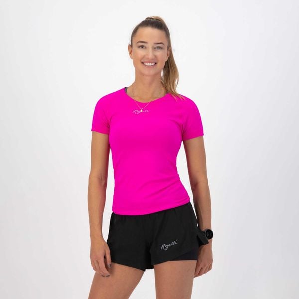 Koszulka do biegania damska Essential. Czerwone koszulki sportowe damskie Rogelli, l, bez wzorów, z poliesteru, sportowe, bez kołnierzyka. Za 60.00 zł.