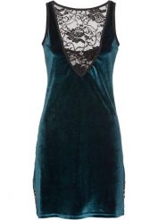 Koszulka nocna. Niebieskie koszule nocne damskie bonprix, bez wzorów, z koronki. Za 99.99 zł.