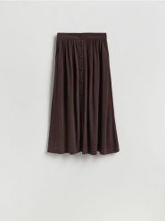 Spódnica z wiskozą - ciemnobrązowy. Brązowe spódnice damskie Reserved, l, bez wzorów, z tkaniny. Za 129.99 zł.