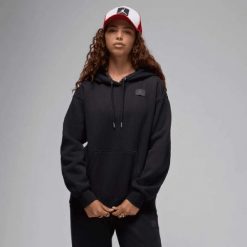 Bluza damska Air Jordan Flight Fleece Satin-Lined Pullover Hoodie FV7050-010. Czarne bluzy damskie Jordan, bez wzorów, bez kaptura, do koszykówki. Za 412.85 zł.