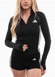 Bluza damska adidas Workout Essentials 3-Stripes Zip Through. Czarne bluzy damskie Adidas, xs, bez wzorów, z elastanu, bez kaptura. Za 200.99 zł.